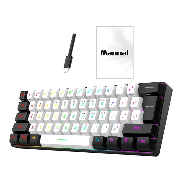 Teclado mecánico para juegos con cable, diseño de luz RGB, 61 teclas, diseño compacto, teclado de computadora ligero