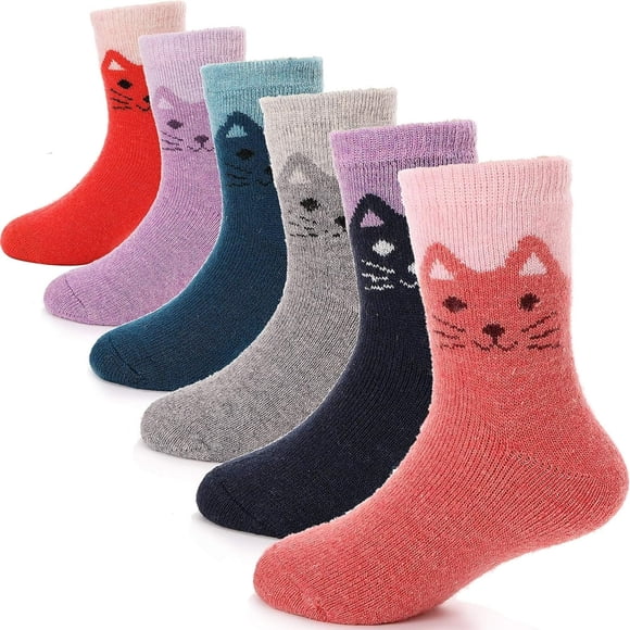 EASTIN 6 Paires Chaussettes de Randonnée en Laine Mérinos pour Enfants pour Tout-Petits Garçons Filles Chaudes Épaisses Thermiques Mi-Mollet Bottes Lourdes Confortables Chaussettes Cadeau