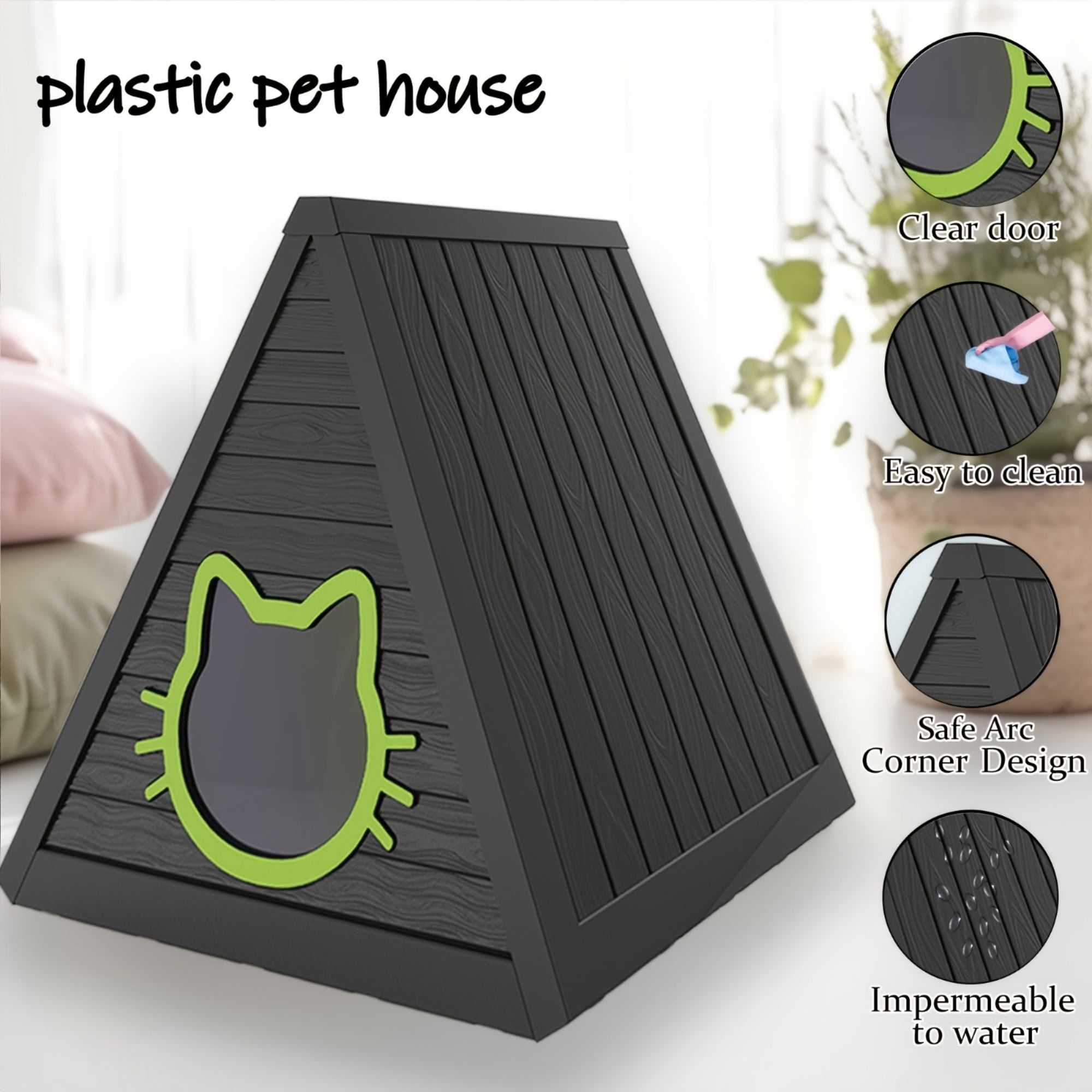 Fazzn Cat House for Indoor and Outdoor Cats, Feral Cat Shelter, Suitable for Outdoor Use. Easy to Install and Clean, Ideal for Indoor and Balcony Use.Black/Gray,Father's Day Gift