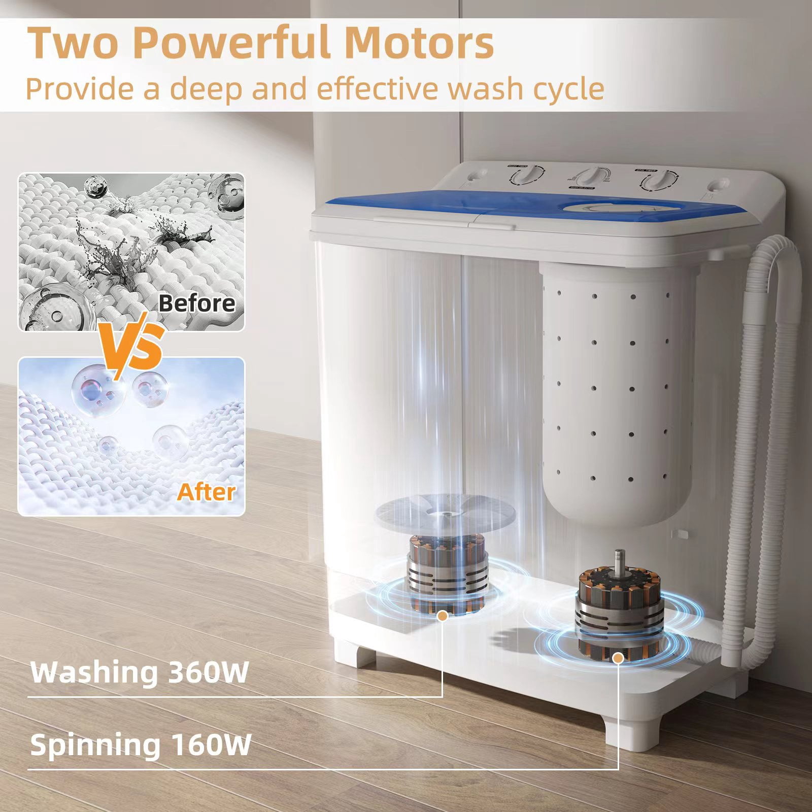 Zynkez Portable Washing Machine, 28Lbs Compact Twin Tub Laundry Washer with Drain Pump, Semi-Automatic 18Lbs Washer and 10Lbs Spinner Combo