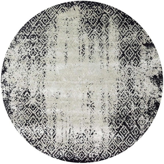 Ahgly Company Machine Washable Indoor Round Industrial Modern Grey Gray Area Rugs, 4' Round