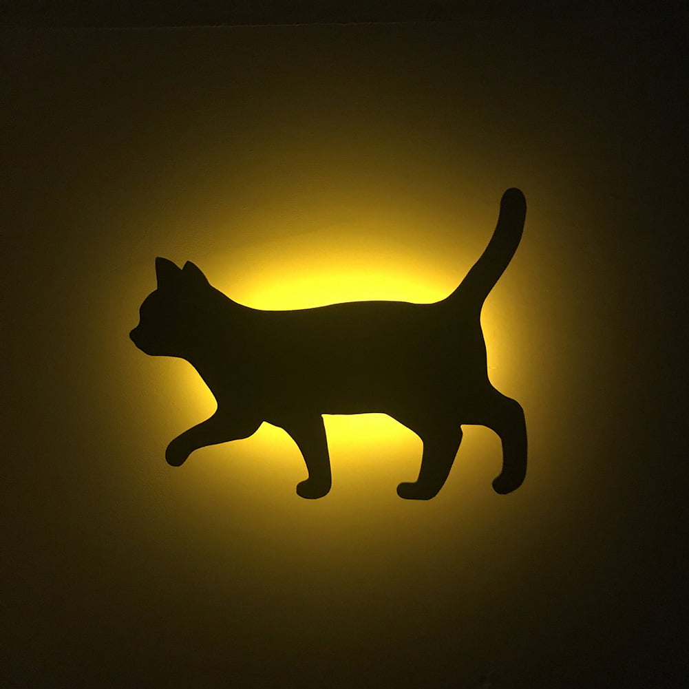 Romantic LED Night Lamp Light Sound Sensor Cat Silhouette Energy Saving Light