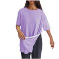 thumbnail image 1 of Timegard Hauts pour Femmes Col Rond Manches Courtes Boutons Latéraux Couleur Unie Confortable Décontracté Blouse Ample Haut, 1 of 8