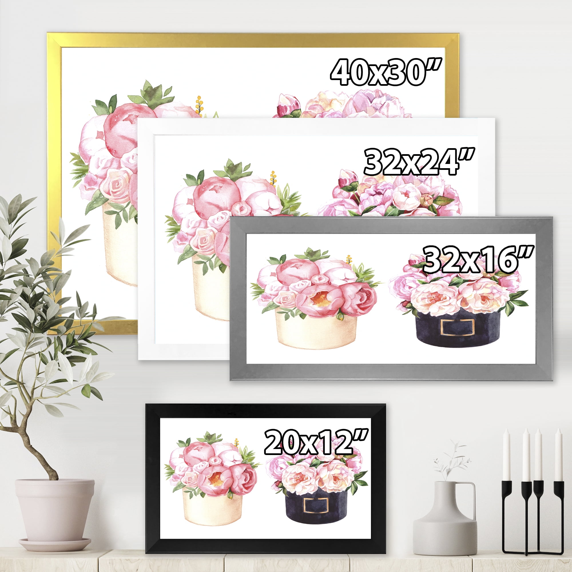 Designart 'Peonies and Rose With Flower Box' Farmhouse Framed Art Print