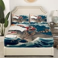 thumbnail image 3 of Erosebridal Raccoon Riding Dinosaur Bed Sheets Set Queen Size,Japanese style Bed Sheets Queen,Ocean Bedroom Decor,Reversible,Ultra Soft,4 Pieces, 3 of 7