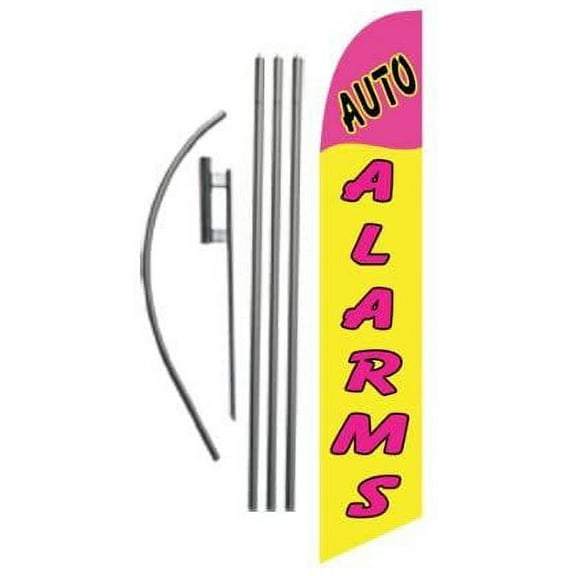 Auto Alarms Advertising Feather Banner Swooper Flag Sign with Flag Pole Kit and Ground Stake