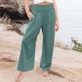 thumbnail image 2 of Lenpel Girls' Wide Leg Pants Elastic High Waisted Pleated Baggy Casual Trousers Loose Beach Pants with Pockets, 2 of 7