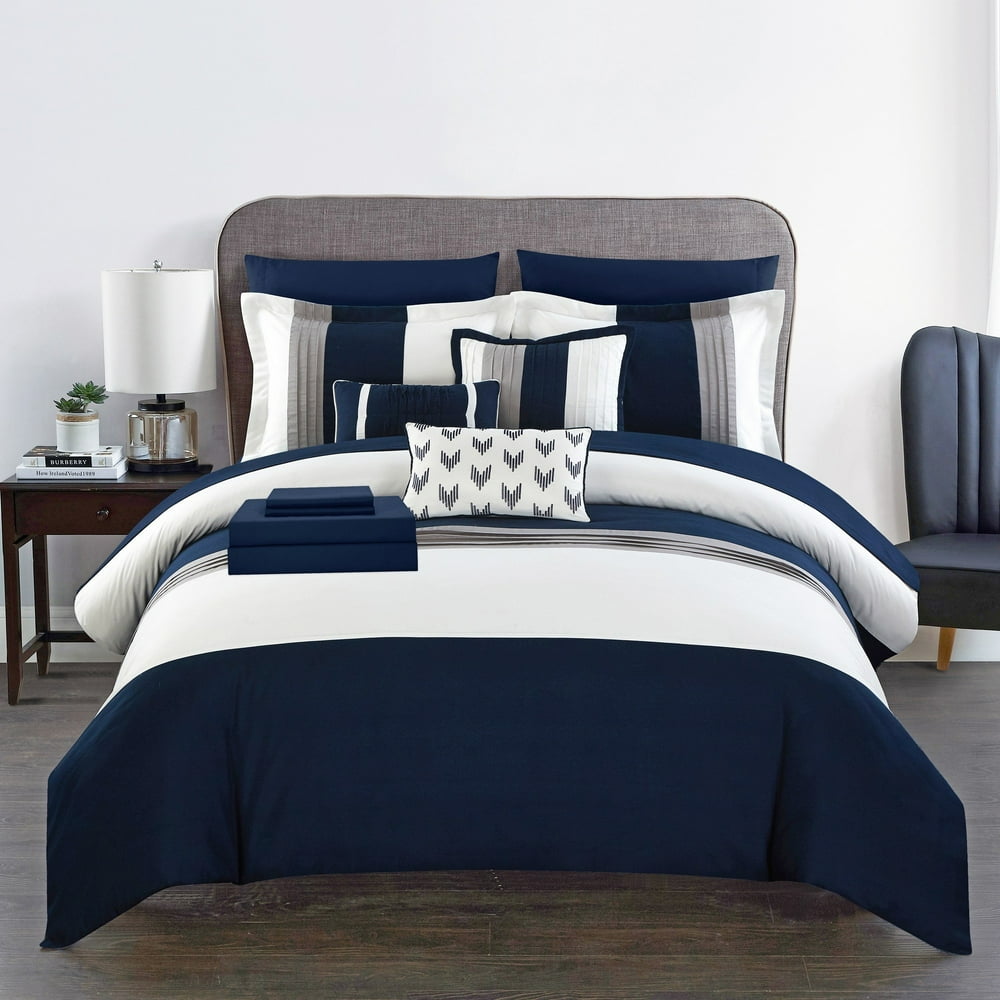 Moriarty 10 Piece Comforter Set Color Block Ruffled Bed in a Bag