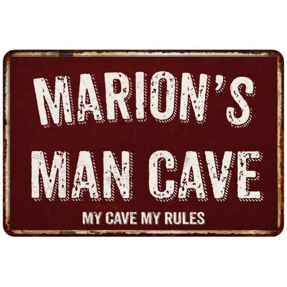 MARION'S Man Cave Sign Garage Mancave Decor Accessories Signs Vintage Retro Rustic Tin Wall Art Name Home Beer Dads Gift 8 x 12 Matte Finish Metal 108120003321