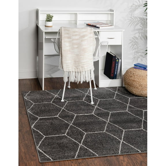 Unique Loom Trellis Frieze Collection Area Rug - Geometric (7' Square Dark Gray/Ivory)