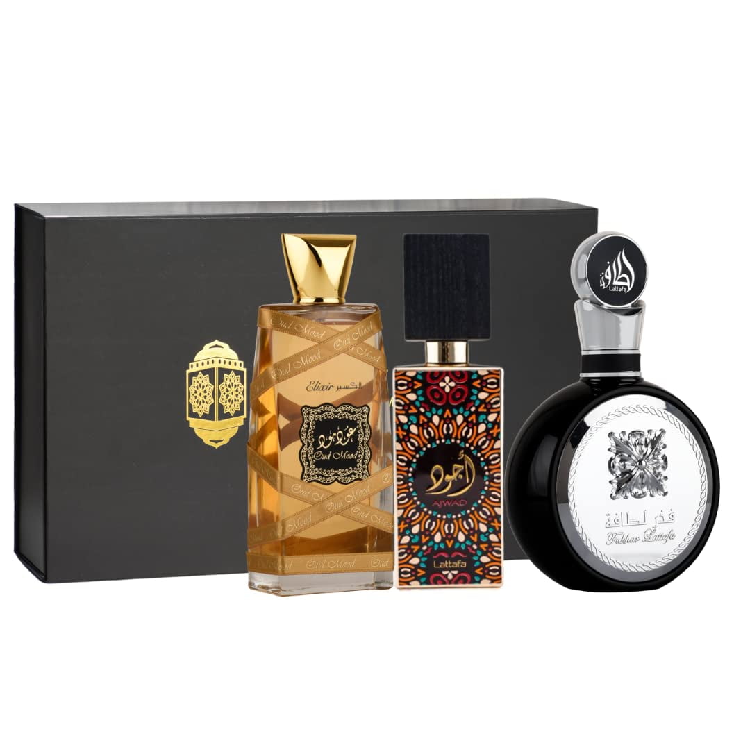 Lattafa Perfume Set Fakhar Men, Ajwad & Oud Mood Elixir EDP with ...