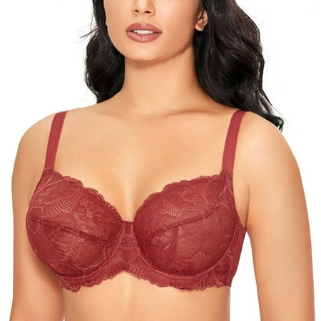 

DOBREVA Women s See Through Unlined Lace Bra Underwire Plus Size Minimizer Full Coverage