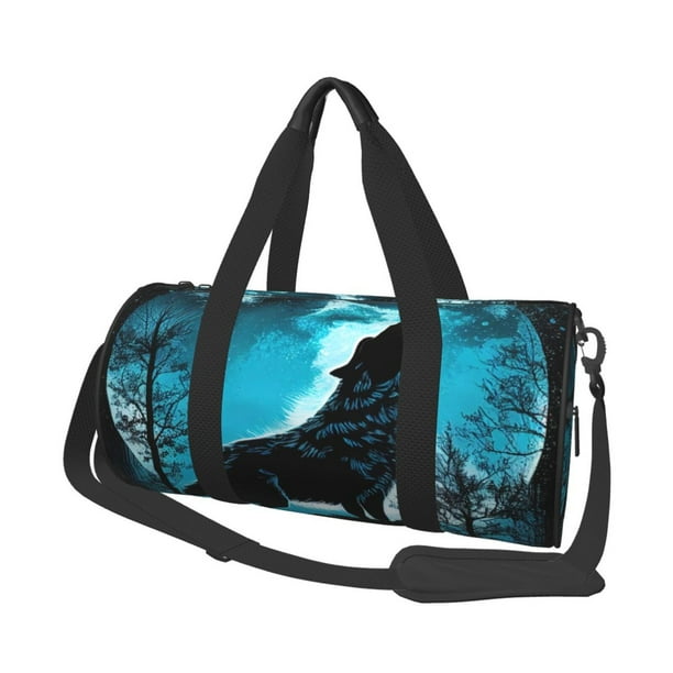 Easygdp Blue Full Moon Wolf Bolsa de Viaje, Bolsa de Mano, Bolsa de Gimnasio, Bolsa de Equipaje para Viaje