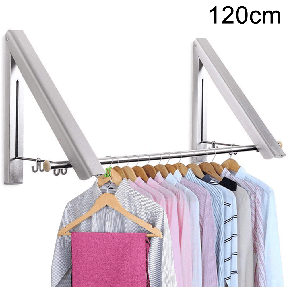Foldable Clothes Rail for Pants Drying Rack Wall Mounted Folding Clothes Hanger Mini Wardrobe Storage| M&W Double Trousers Coats and Shirts 