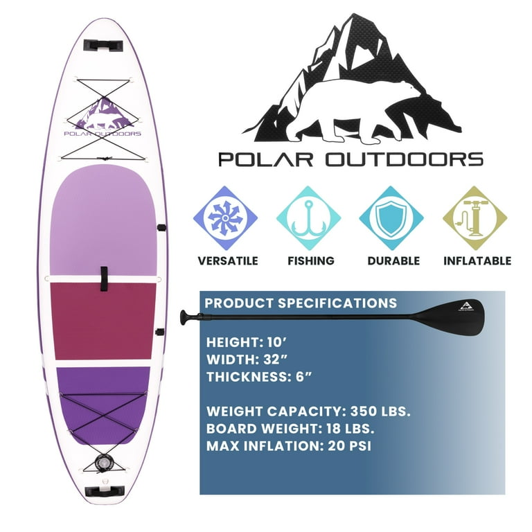 ROC Outdoors Polar Series 10ft Paddle Board, Inflatable SUP with
