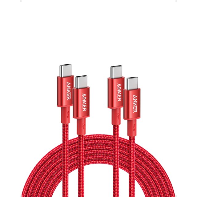 Cable USB C a USB C Anker, 10 pies, 100 W, carga rápida, rojo, paquete de 2