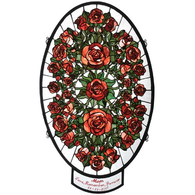 Meyda 107652 Personalized Oval Rose Garden Stained Glass Window - 22.5 x 38 in.