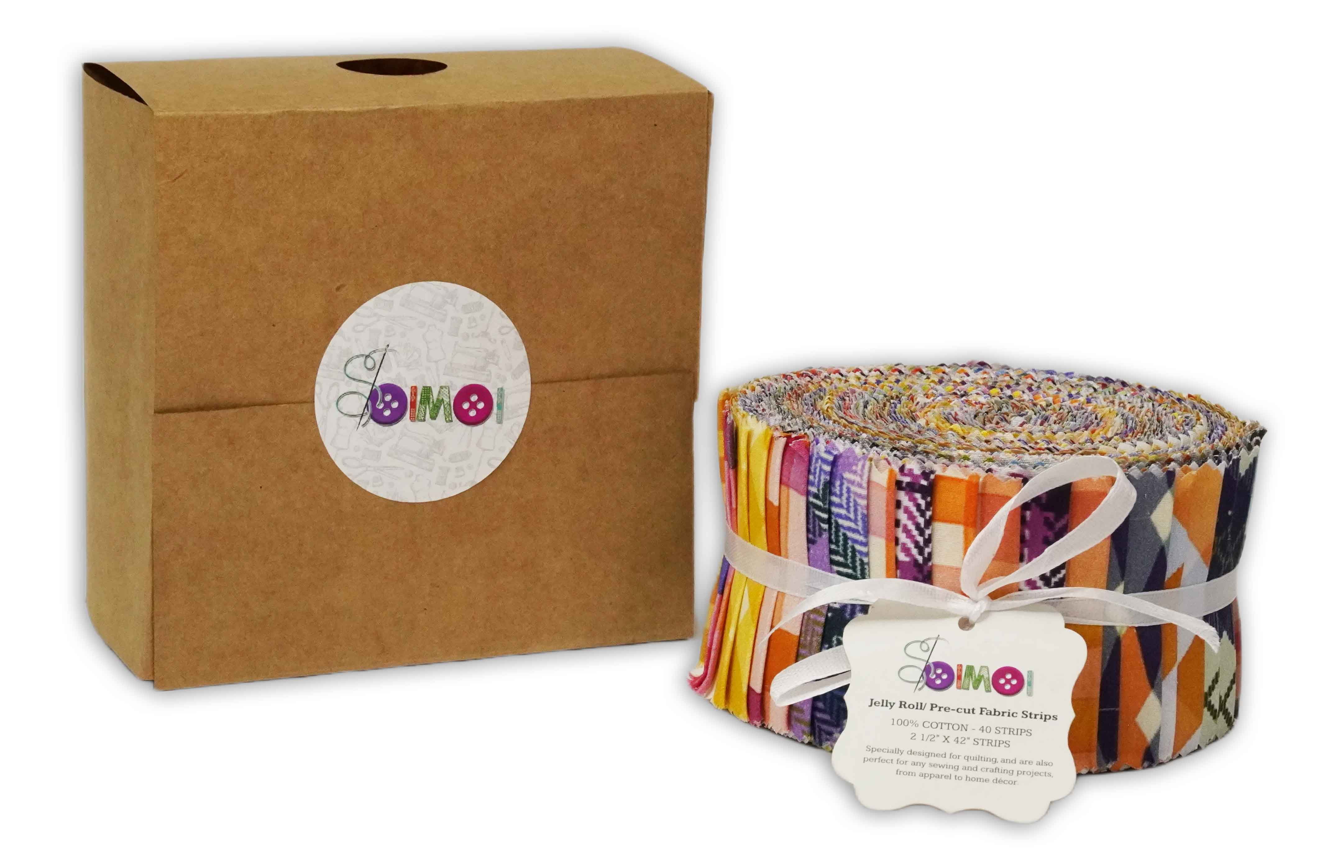 Soimoi 40Pcs Check Print Precut Fabrics Strips Roll Up 2.5 x 42 inches Cotton Jelly Rolls for Quilting - Multicolor