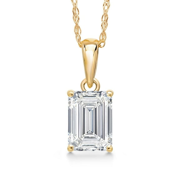 Gem Stone King 1.00 Ct Emerald Cut 14K Yellow Gold IGI Certified Lab Grown Diamond Pendant Necklace | E-F Color | VS1-VS2 Clarity | Gold Necklace for Women | With 18 inch Gold Chain