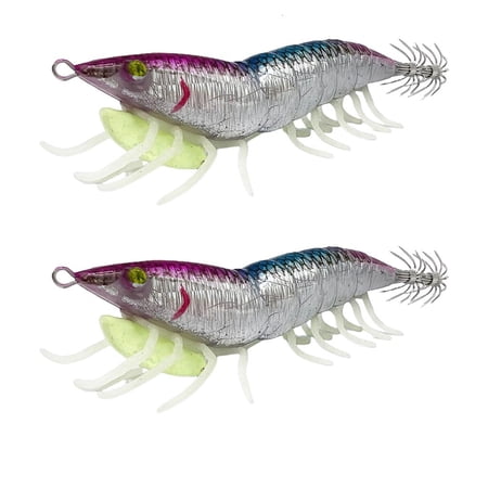 Yihuala 1 Pair Cuttlefish Hook Lures Shrimp Lures Baits Squid Jigs Glow Jigs Hook Glow Squid Jigs Baits with Rings Bead