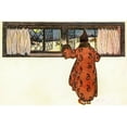 thumbnail image 2 of Smith, Jessie Wilcox 14x11 White Modern Wood Framed Museum Art Print Titled - Man Looking out the Window to See Christmas Reindeer Carriage, 2 of 4