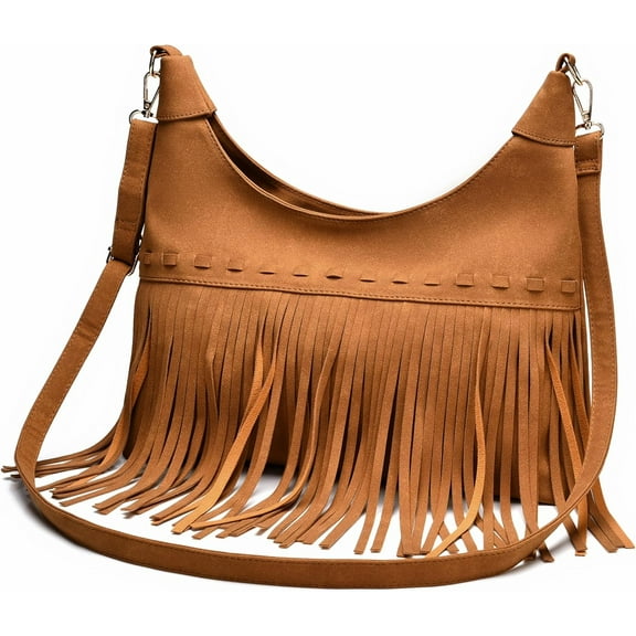 Fashion Fringe Hobo Bag for Women Hippie Western Purse Vegan Suede Crossbody Bags Tassel Shoulder Purses
