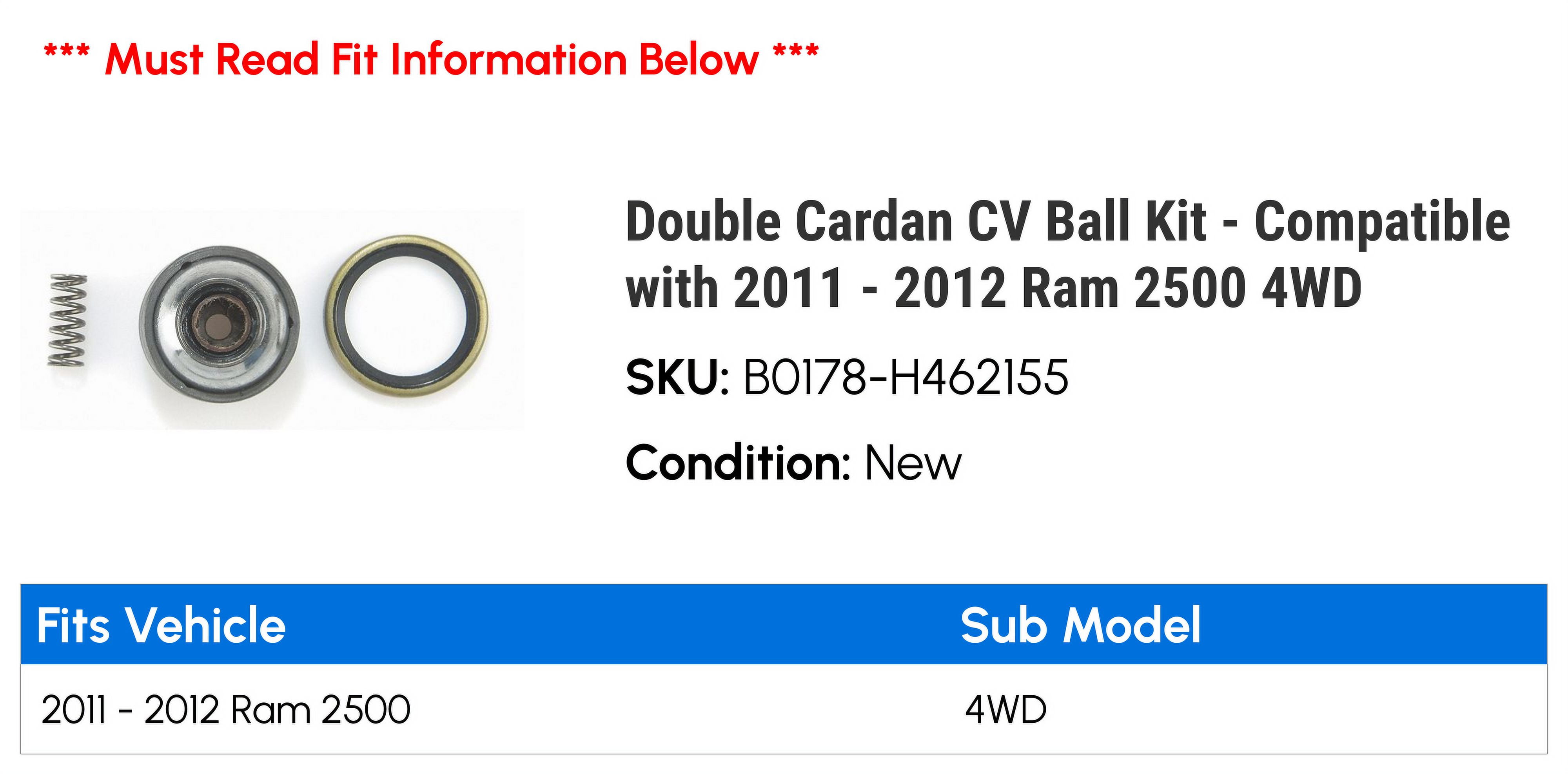 Double Cardan CV Ball Kit - Compatible with 2011 - 2012 Ram 2500 4WD -  Walmart.com