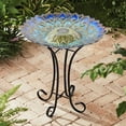 thumbnail image 2 of Hi-Line Gift Ltd 78415-R Solar Peacock Blue Geometric Glass Bird Bath with Stand, 2 of 6