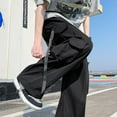 thumbnail image 4 of Women Jogger with Pockets Lightweight Solid Color Wide Leg Straight Cargo Pants, 4 of 5