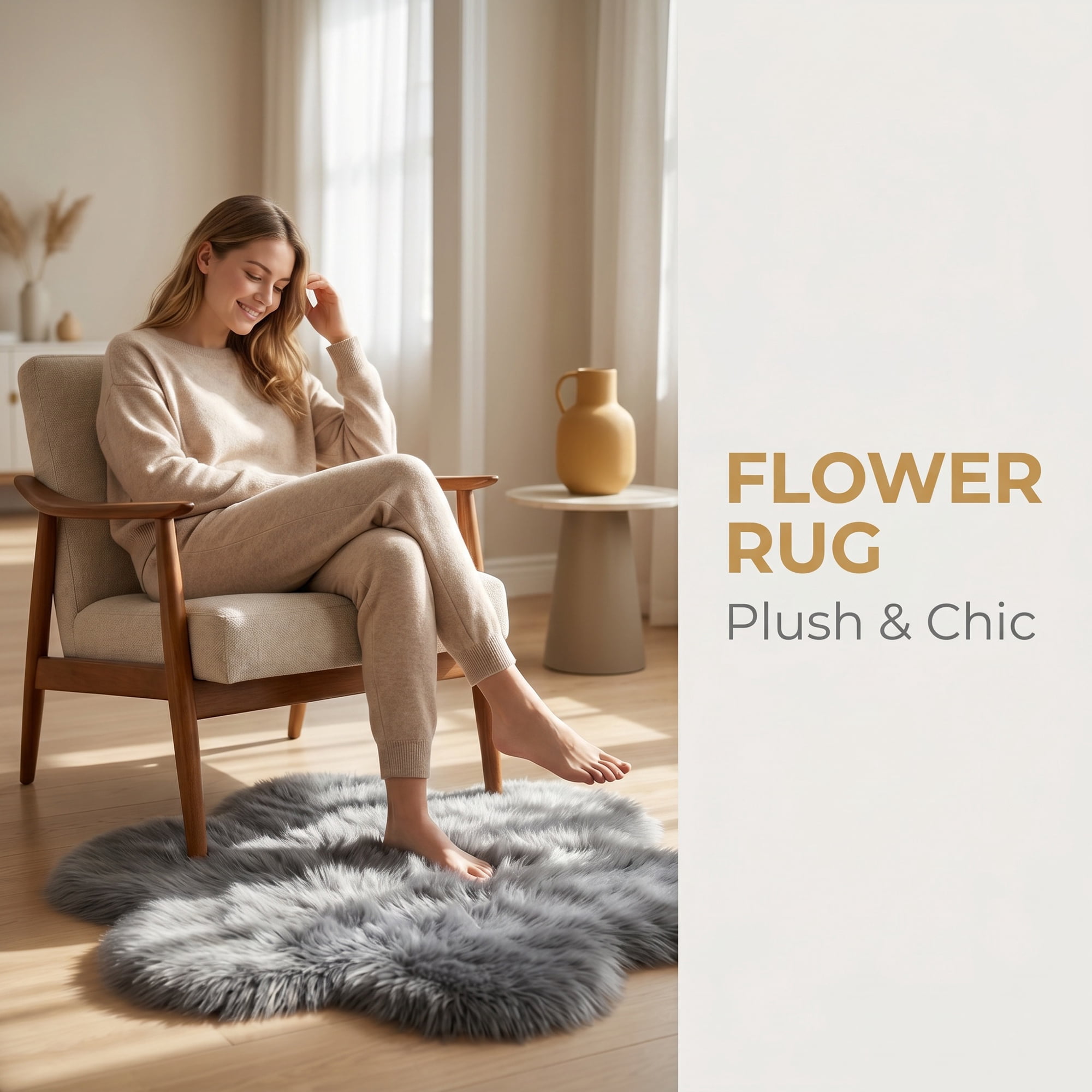 Unique Bargains Shaggy Flower Area Rug Fluffy Non-Slip Fuzzy Carpet 20" x 20" Dark Gray