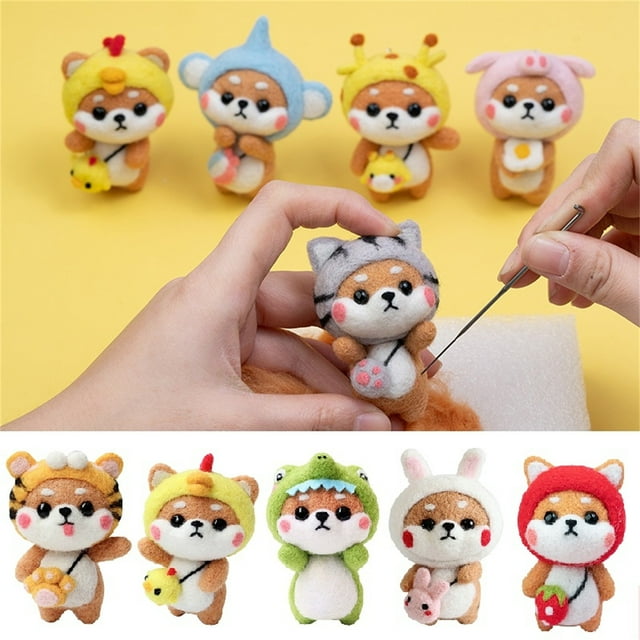 SSZMDLB 13Pcs Needle Felting Kit, Needle Felting DIY Kit, Wool Craft Bag to Make Shiba Inu Doll, Includes Tools and Materials, Creative Hobby Project, Gift for Craft Lover, Relaxing Activity