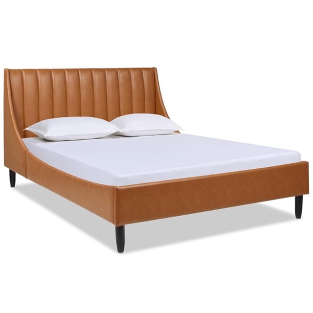 Aspen Ensemble de Lit Plateforme à Tête de Lit Moderne Capitonnée Verticale Grand Lit Caramel Brun Beige