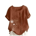 thumbnail image 2 of Ichuanyi Linen Shirts for Women Cotton Linen Shirts Short Sleeve Crewneck Blouse Button Casual Loose Fit T Shirt Tunic Tops for Summer, 2 of 4