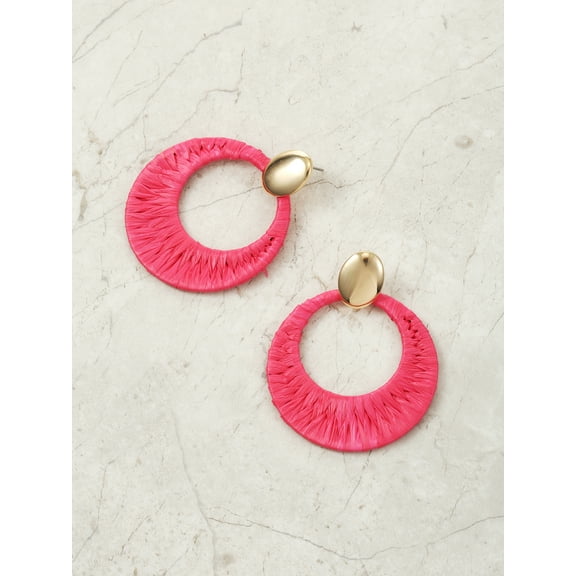 Time and Tru Woven Raffia and Goldtone Earring, Pink, 1 Pair