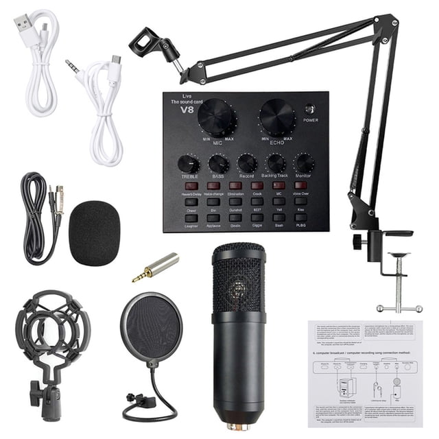 Mistaha Live Sound Card Microphone Set Voice Changer Multifunctional USB Audio Interface Intelligent Volume Mic