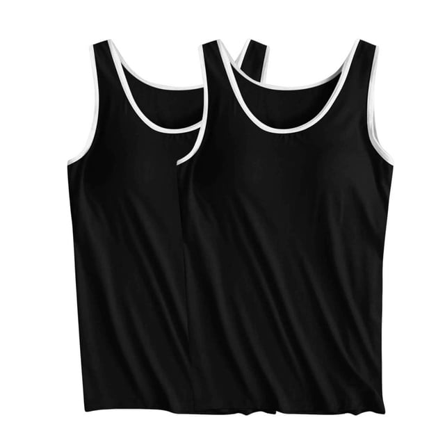TIMIFIS Débardeurs de Yoga pour Femmes Noirs en Modal avec Soutien-Gorge Intégré Rembourré Hauts d'Été Col Rond Camisoles Sans Manches Couche sous-Maillots Lot de 2