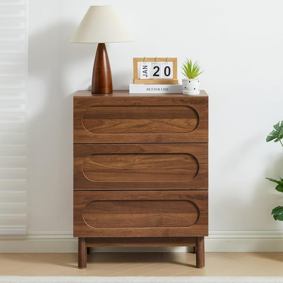 Modern 3 Drawer Dresser, Wood Chest of Drawers, Nightstand for Bedroom, Contemporary Three Drawer Dresser (Walnut)