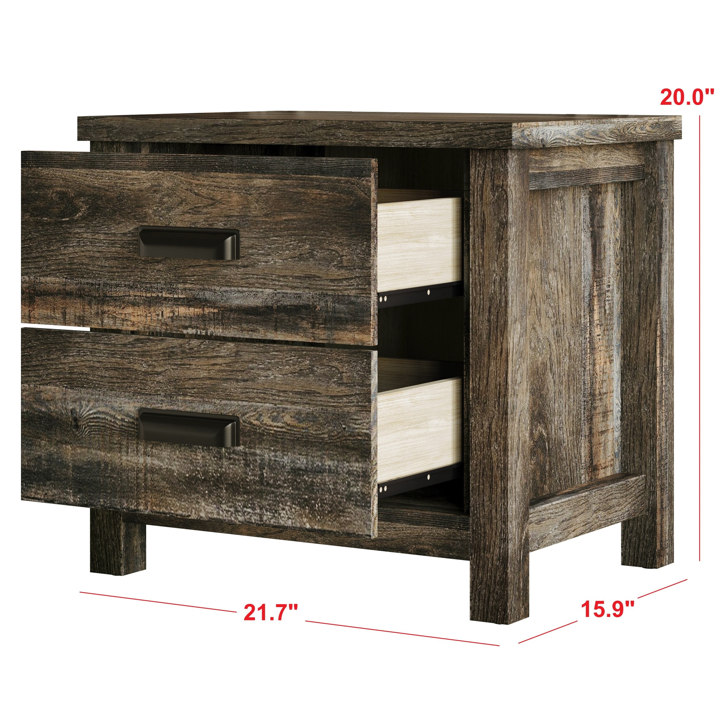 Home Design Racine 2 Drawer Nightstand, Brown Oak