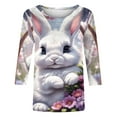 thumbnail image 4 of EGNMCR Easter Print Shirts T-Shirts Graphiques pour Femmes T-Shirts Décontractés Mode Imprimé Manches 3/4 Col Rond Blouse Froncée T-Shirts pour Femmes, 4 of 5
