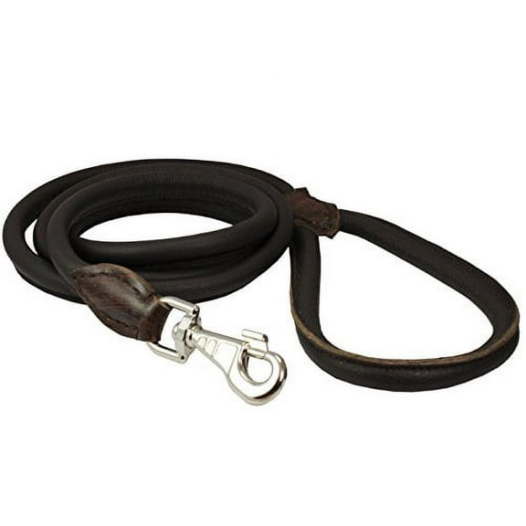 Dogs My Love 6ft Long Round Genuine Rolled Leather Dog Leash (Large: 1/2", Brown)