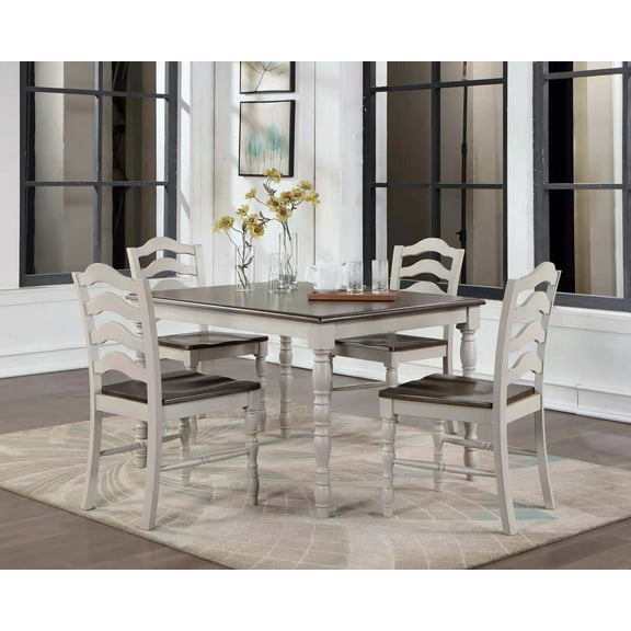 ACME Bettina 5-Piece Wooden Dining Set in Antique White and Weathered Oak