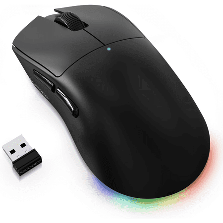 AJAZZ NJ08 Wireless Gaming Mouse, 3-Mode 2.4G/Bluetooth/USB-C Wired, Instinct S203 Sensor, 12800 DPI, 1000Hz Polling Rate, 70g Lightweight Design, RGB Strip, PC/Mac Compatible, Black