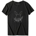 thumbnail image 5 of Women's Casual Easter Floral & Bunny Print Crew Neck Short Sleeve Top Black XL, 5 of 5