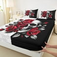 thumbnail image 4 of Feelyou Gothic Skull Teens Twin Sheet Sets, Valentine's Day Rose Twin Fitted Sheet, Black Red Flower Flat Sheet, Microfiber Bedroom Decor, 3-Piece, 4 of 8