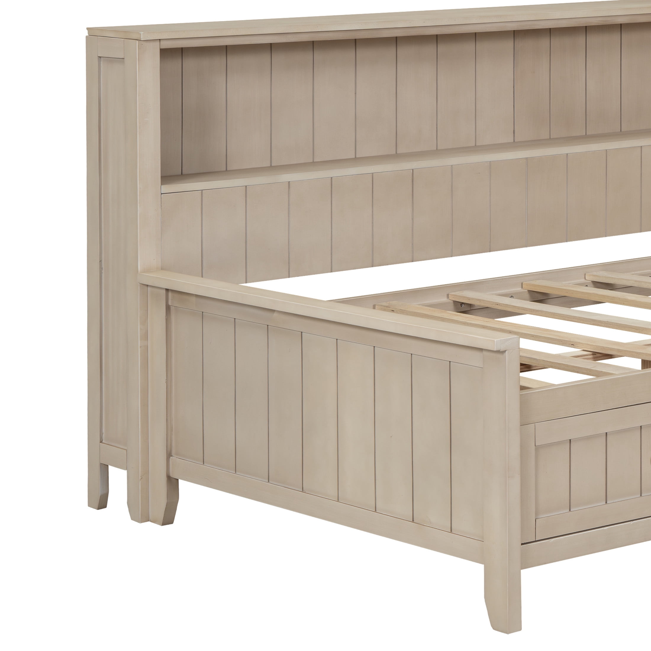 Noble House Twin Daybed with Storage Drawers and Shelves, Wood Guest Bed Frame with Sliding Doors, Antique White