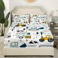 thumbnail image 3 of Cartoon Car Kids Sheet Set Construction Bed Sheets Set Decor Equipment Trucks Sheets with Deep Pocket Fitted Sheet Cartoon Car Excavator Tractor White Yellow Bedding Set Bedroom Quilt Cover 4Pcs King, 3 of 6