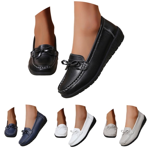 Modisza Women's Leather Loafers Slip on Wedge Shoes for Work Shopping Ladies Summer Comfortabel Walking Loafer Black Size 5.5