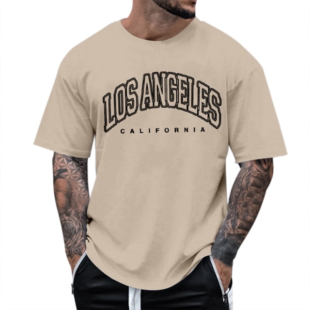 BOBOGOJP T-Shirts à Manches Courtes pour Hommes T-Shirt à Manches Courtes Col Ras du Cou T-Shirts en Coton (Kaki,m)