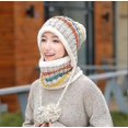 thumbnail image 3 of Conjunto de gorro y bufanda de punto para mujer, gorro de invierno cálido y grueso con pompón de ganchillo y dobladillo para exteriores., 3 of 5