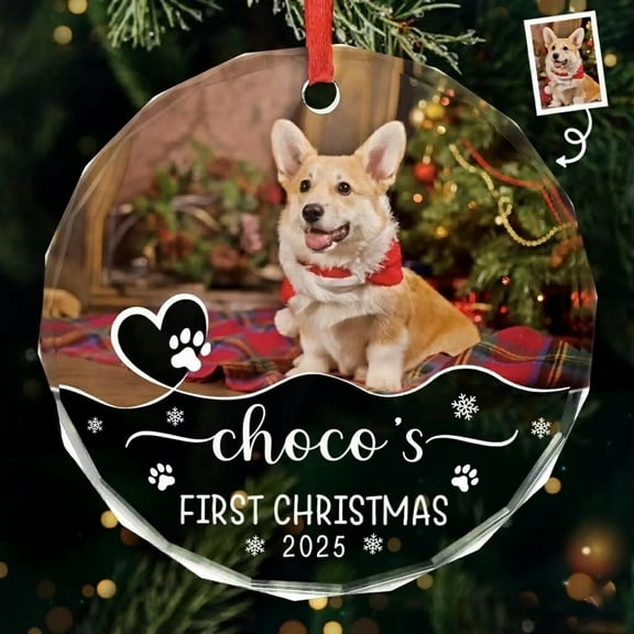 Custom Pet Photo Ornament, Personalized First Christmas Glass Decoration 2025, Gift for Dog or Cat Lovers, Pet Mom & Dad Keepsake